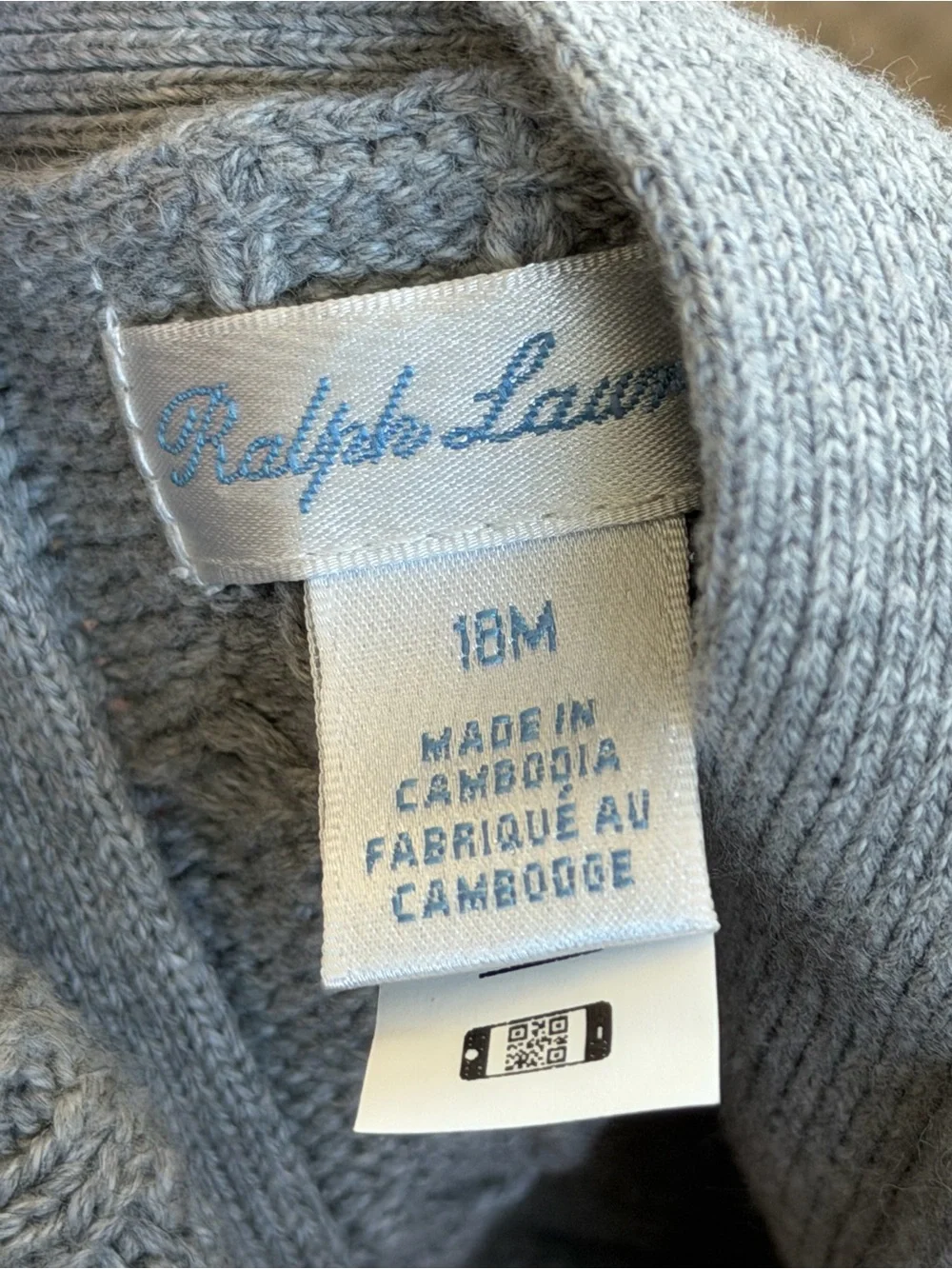 Ralph Lauren Sweater Baby 18M Gray Cable Knit Cotton Button Cardigan V Neck